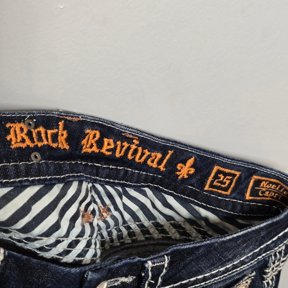 Rock Revival Womens Noelle‎ Capri distressed Jeans Dark Wash Embellished Sz 25 - Picture 13 of 14